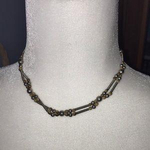Vintage 2000s brown and silver beaded choker necklace